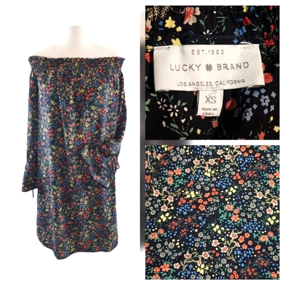 Lucky Brand Dresses & Skirts - Lucky Brand Ditsy Floral Off Shoulder Floral Tunic Mini Dress Long Sleeves